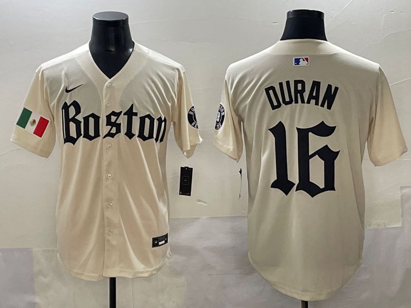 Men 2025 Boston Red Sox #16 Duran Cream Five generations Joint Name Nike MLB Jersey style 14->boston red sox->MLB Jersey